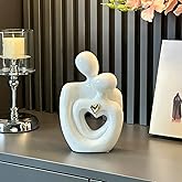 JXCBXJ Hugging Couple Statues Ceramic,Figure Statue for Home Decorations, Modern Romantic Sculptures for Living Room Bedroom Office Decor,Gift for Anniversary Valentine Birthday (White Gold M)