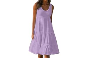 FONMA Dresses for Women 2024 Summer Beach Dress Casual Boho Midi Sundresses Casual Sleeveless Ruffle Party Dress with Pocket