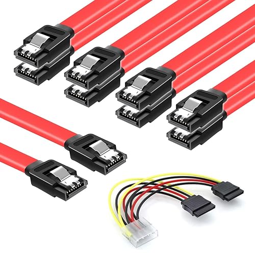 SATA Cables III, SSD Data Cable Gbps and SATA Power Splitter Cable  Pin to Dual 15 Pin Hard Drive Connection Cables Compatible with SATA