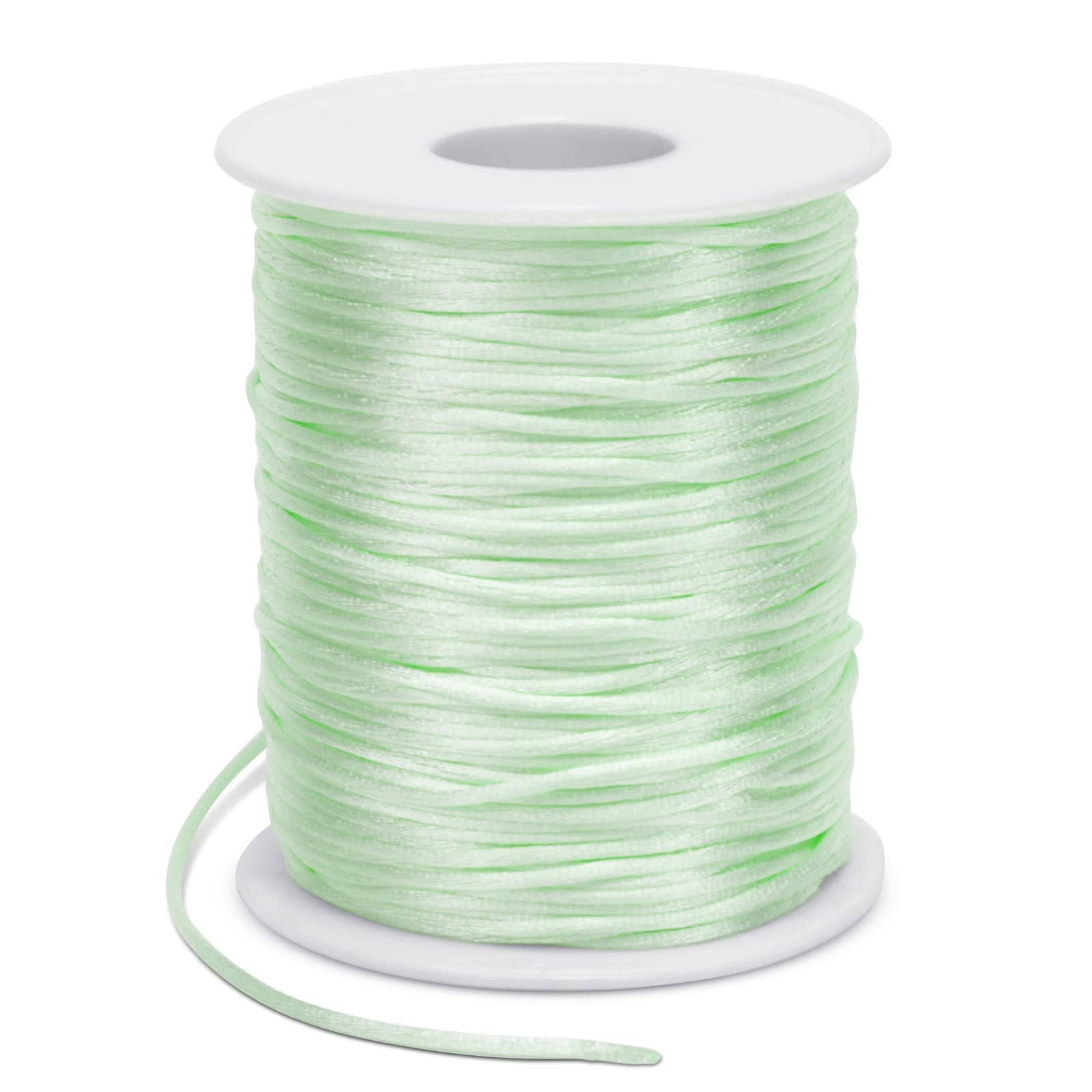 LEREATI Satin Cord 1.5mm x 100m Nylon Cord Bracelet Thread, Rattail Silk Beading Thread Jewellery String for Making Bracelet, Necklace, Chinese Knot, DIY Crafts (Light Green)
