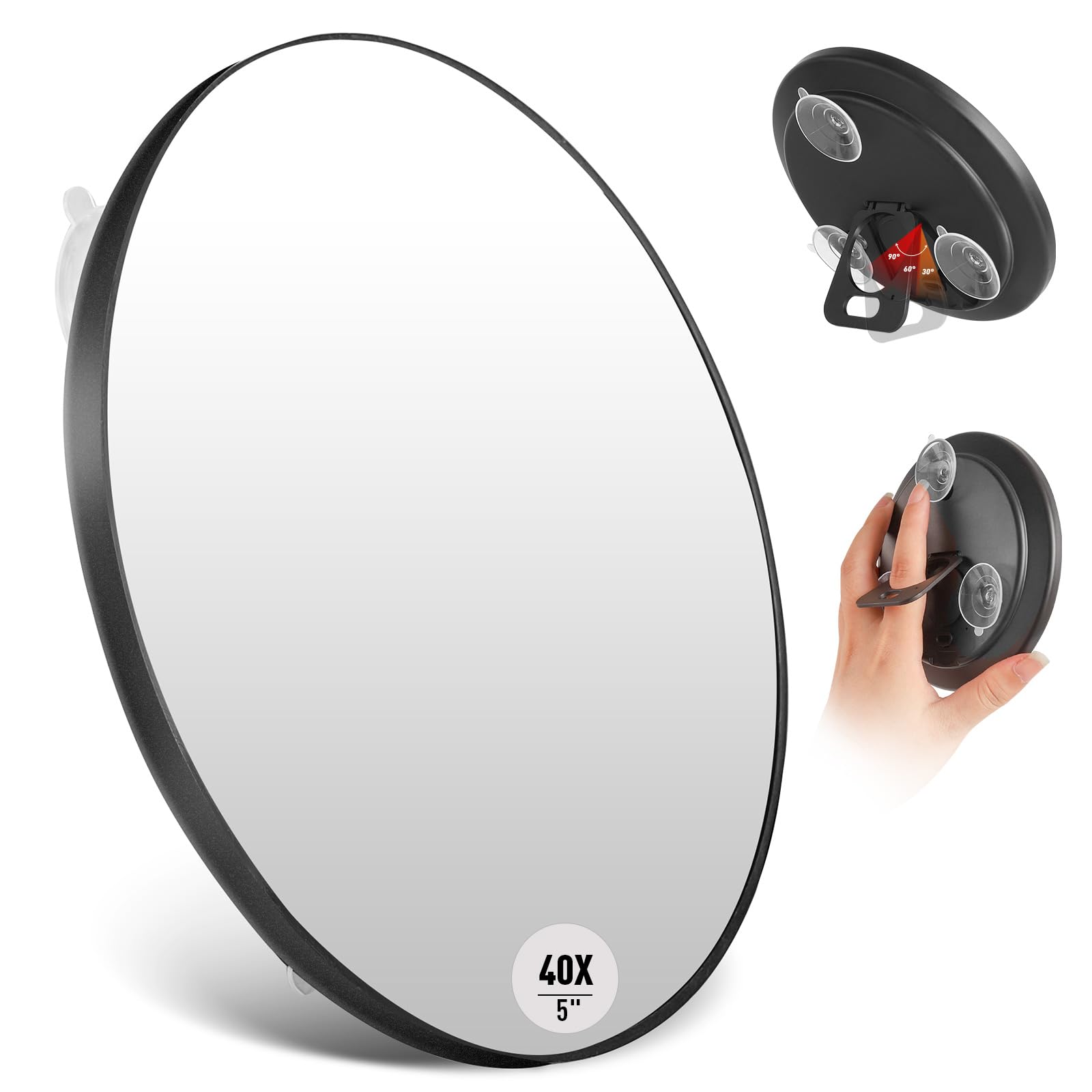 Photo 1 of 5" 40x Magnifying Makeup Mirror with Suction Cup,Compact Travel Size Vanity Mirror with Ring,40X Powerful+ Magnification Concave Mirror for Detailed Checking,Mid-size Portable Handheld Mirror