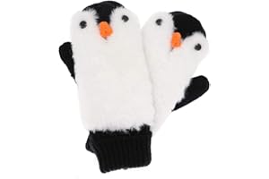 PURFANREE Women Penguin Mitten Gloves Winter Warm Lining Cozy Knit Pluffy Fuzzy Faux Fur Mitten