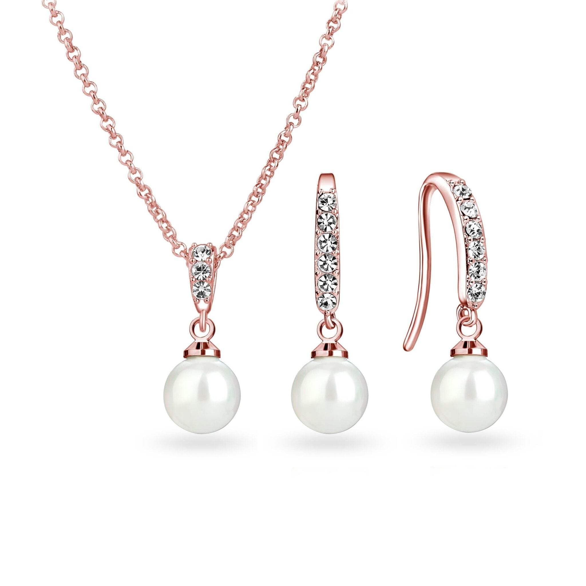 Philip Jones Rose Gold Plated Pearl Drop Set Created with Zircondia® Crystals