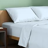 TEXAS LINEN CO. 100% Organic Cotton Sheets King Size - 4 PC Organic Cotton King Percale Weave Sheet Set, Soft, Cooling, Crisp & Breathable, 16" Deep Pocket Hotel Quality Bedding Set - Light Blue