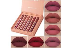 BESTLAND 6Pcs Matte Liquid Lipstick Makeup Set, Matte liquid Long-Lasting Wear Non-Stick Cup Not Fade Waterproof Lip Gloss (Set A)