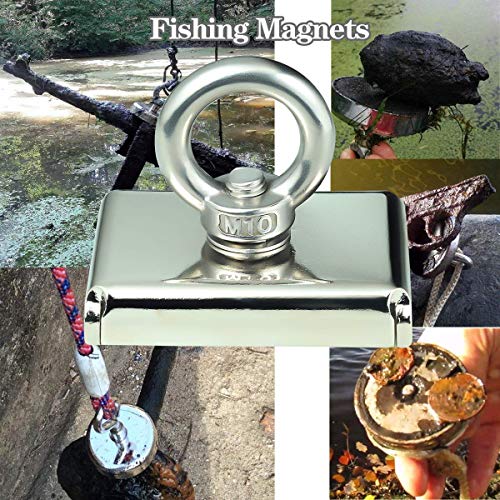 Wukong Square Neodymium Fishing Magnets, Super Strong 242 LBS Pulling Forces Rare Earth Magnets with Eyebolt for Retrieving in River and Magnetic Fishing(L2.95'' X W2.16'' X T0.6'' SNN75)