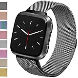 Vancle For Fitbit Versa Bands, Stainless Steel Milanese Mesh Loop Metal Replacement Wristbands with Magnet Lock for Fitbit Versa (Black, Large)