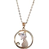 Kokoma Cute Cat Pendant Necklace for Women, Cubic Zirconia Animal Pet Circle Choker Necklace Link Chain Adjustable Dainty Jewelry