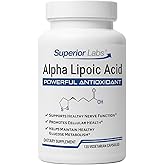 Superior Labs Alpha Lipoic Acid 600 mg Capsules, Pure Non-GMO ALA, High Absorption, Nerve Support, Healthy Circulation and Nerve Response, Healthy Aging Antioxidant, 120 Veg Caps, 4-Month Supply