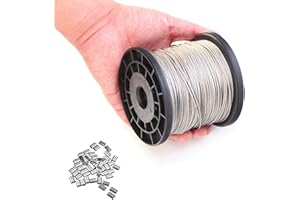 AUGMAXI Wire Rope,1/16 Wire Rope 328 Feet with 120 Pcs Aluminum Sleeves,304# Stainless Steel Wire Rope Soft Cable Fishing Clothesline Lifting Rustproof Line