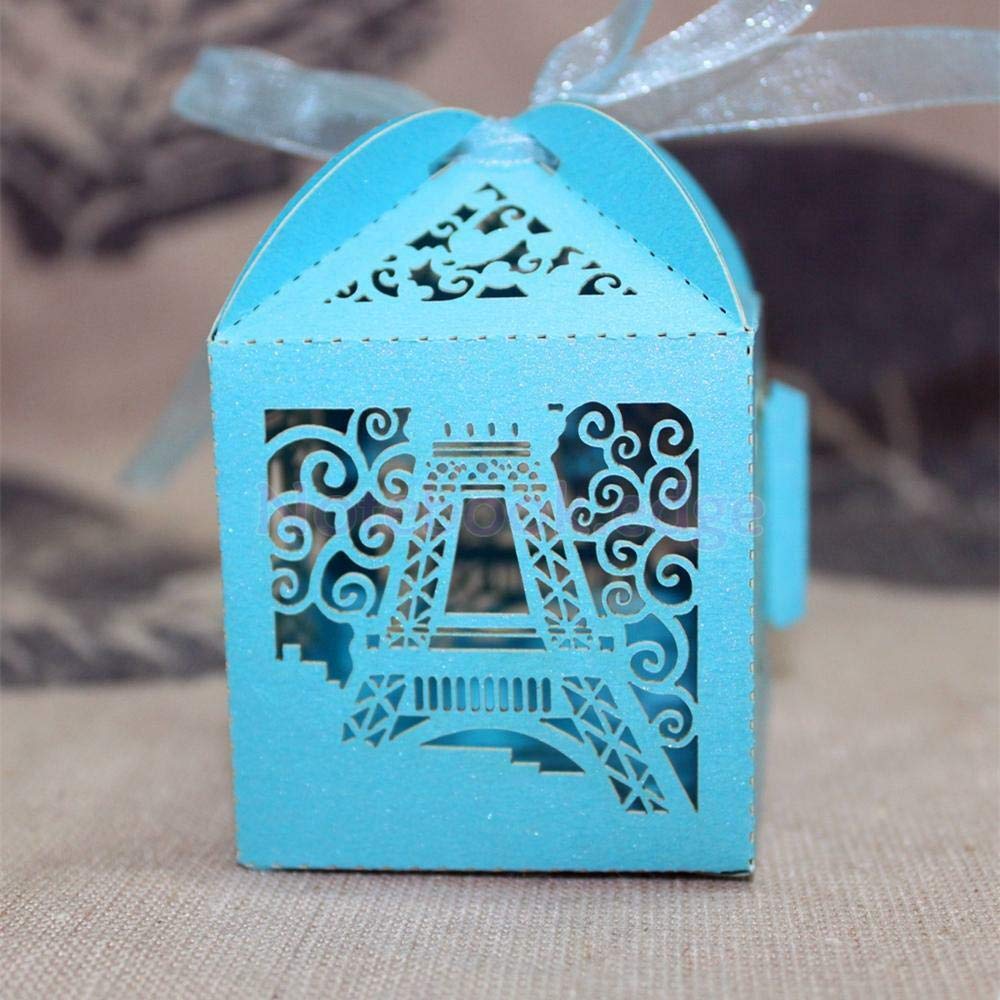 50 Eiffel Tower Laser Cut Candy Gift Boxes With Ribbon
