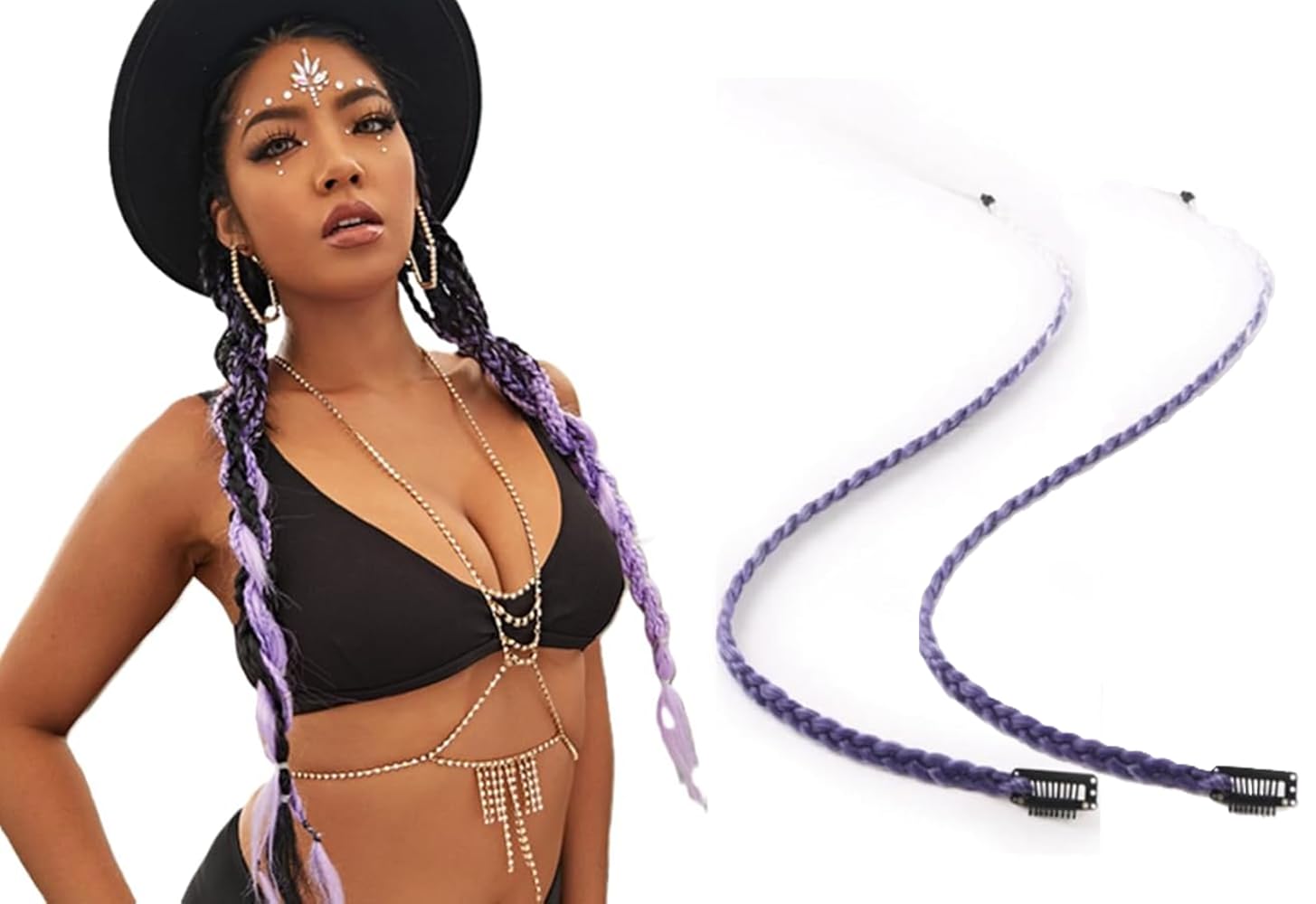 Hair Extensions Clip In Box Braids (Purple - 1 Braid On A Clip)