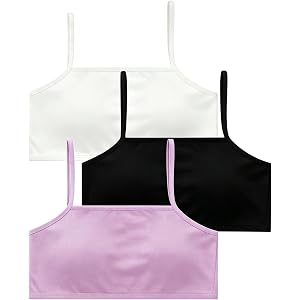 Girls Camisole Undershirts Size 10-12 Training Bras Cotton Sport Bras Pack of 3 Cami Crop Tops for Teens Summer