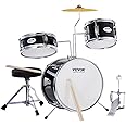 VEVOR Kids Drum Set, 14 in 3-Piece Beginner Drum Set Junior Drum Set with Adjustable Throne, Two Pairs of Drumsticks, Cymbal, Pedal，Tom Snare Bass, Starter Drum Kit for Children, Black
