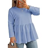 AlvaQ Plus Size Sweatshirts for Women Oversized Crewneck Long Sleeve Peplum Babydoll Tops Fashion Outfits L-4X