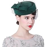 ORIDOOR Women's British Style Pillbox Church Derby Wedding Winter Vintage Fascinator Beret 100% Wool Felt Veil Hat