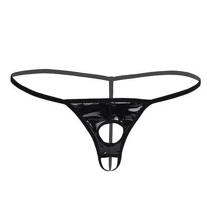 Tiaobug Herren String Tanga Dessous G-String Wetlook Erotik Bikini Slips Unterwäsche Ouvert Strings schwarz M L XL