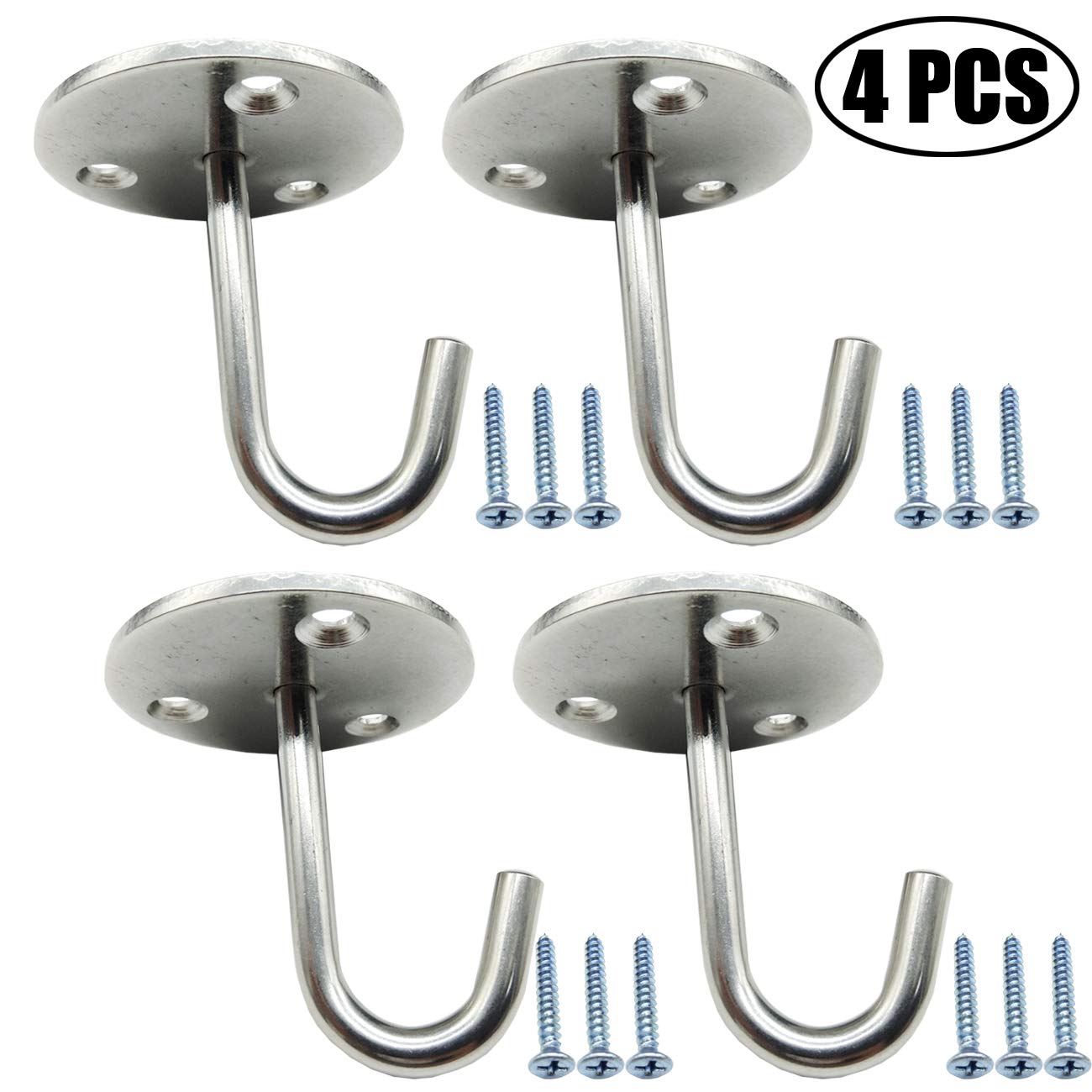 Tihood 4pcs Stainless Steel Screws Mount Ceiling Hooks Metal