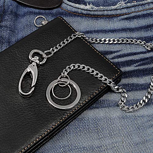 newtro Wallet Chain Stainless, Wallet Purse Chain Key Chain with Chain for Biker Trucker Motorcycle Pants Jean, Silver 16" for Men Women ST01