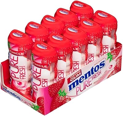 Pure Fresh Kaugummi | Zuckerfrei | Erdbeere | 10 Dosen (je 15 Dragees) | 150 Stück