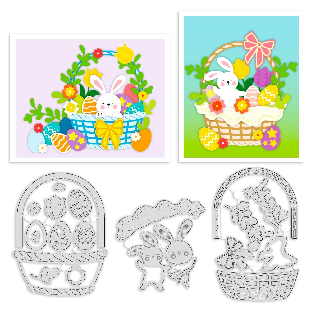 ORIGACH Easter Basket Metal Cutting Dies Easter Bunny Eggs Die Cuts Embossing Stencils Template for DIY Scrapbooking Decorative Paper Card Making