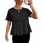 LOMON Spring Peplum Tops for Women Babydoll Pleated Short Sleeve Crop Swing Shirts Blouses Trendy Casual Clothing 2026