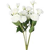 5 Bundles Artificial Eustoma Flowers, Silk Lisianthus with 4 Heads per Stem (27.5") - Realistic Fake Flowers UV Resistant for DIY, Wedding Centerpieces, Home Decor, Outdoor Porch Planter (White)