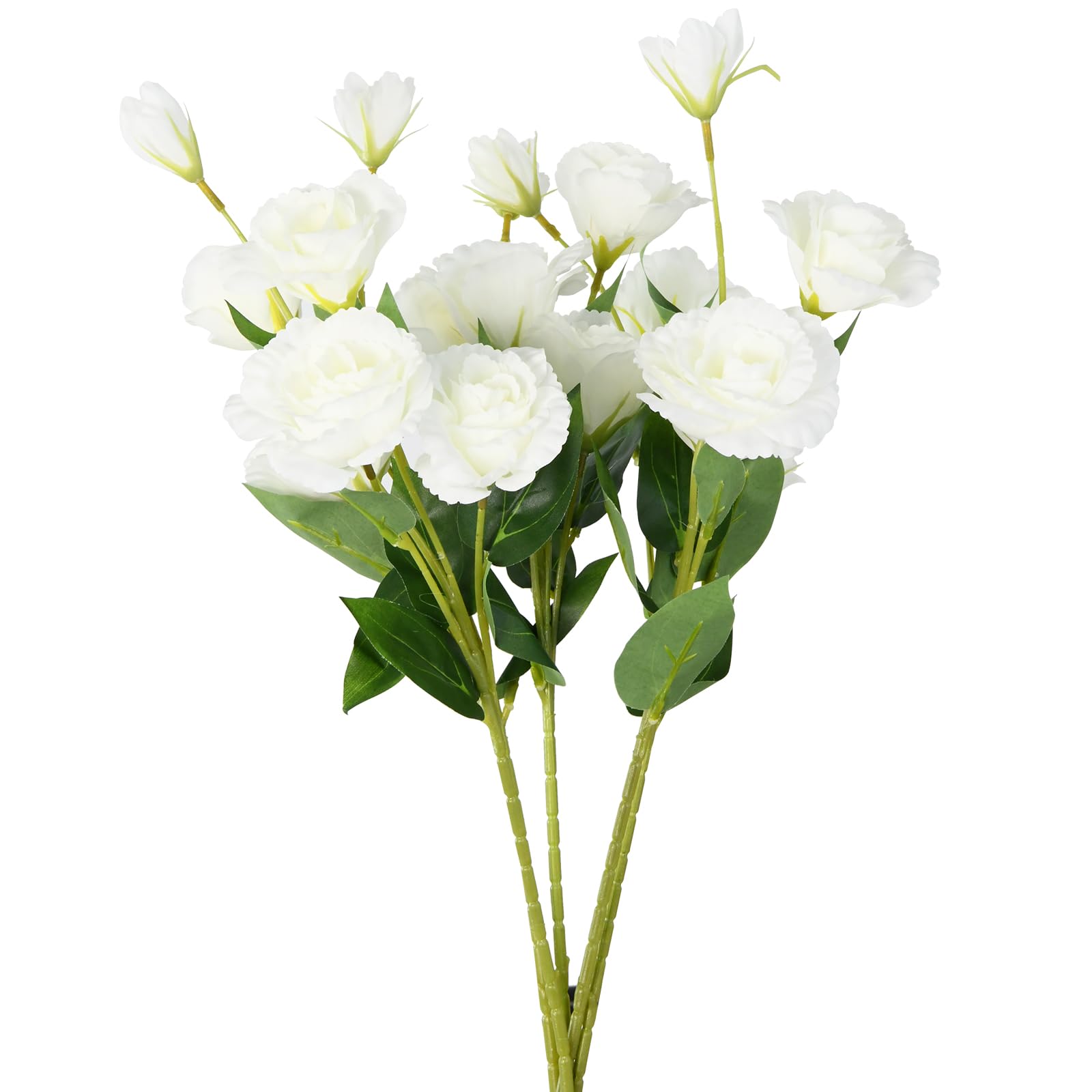 Photo 1 of 5 Bundles Artificial Eustoma Flowers, Silk Lisianthus with 4 Heads per Stem (27.5") - Realistic Fake Flowers UV Resistant for DIY, Wedding Centerpieces, Home Decor, Outdoor Porch Planter (White)