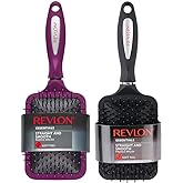 Revlon Straight &amp; Smooth Soft Touch Paddle Hair Brush Set, Black + Berry | Rubberized Finish, Multi-use Hair Brushes for Use on Wet and Dry Hair
