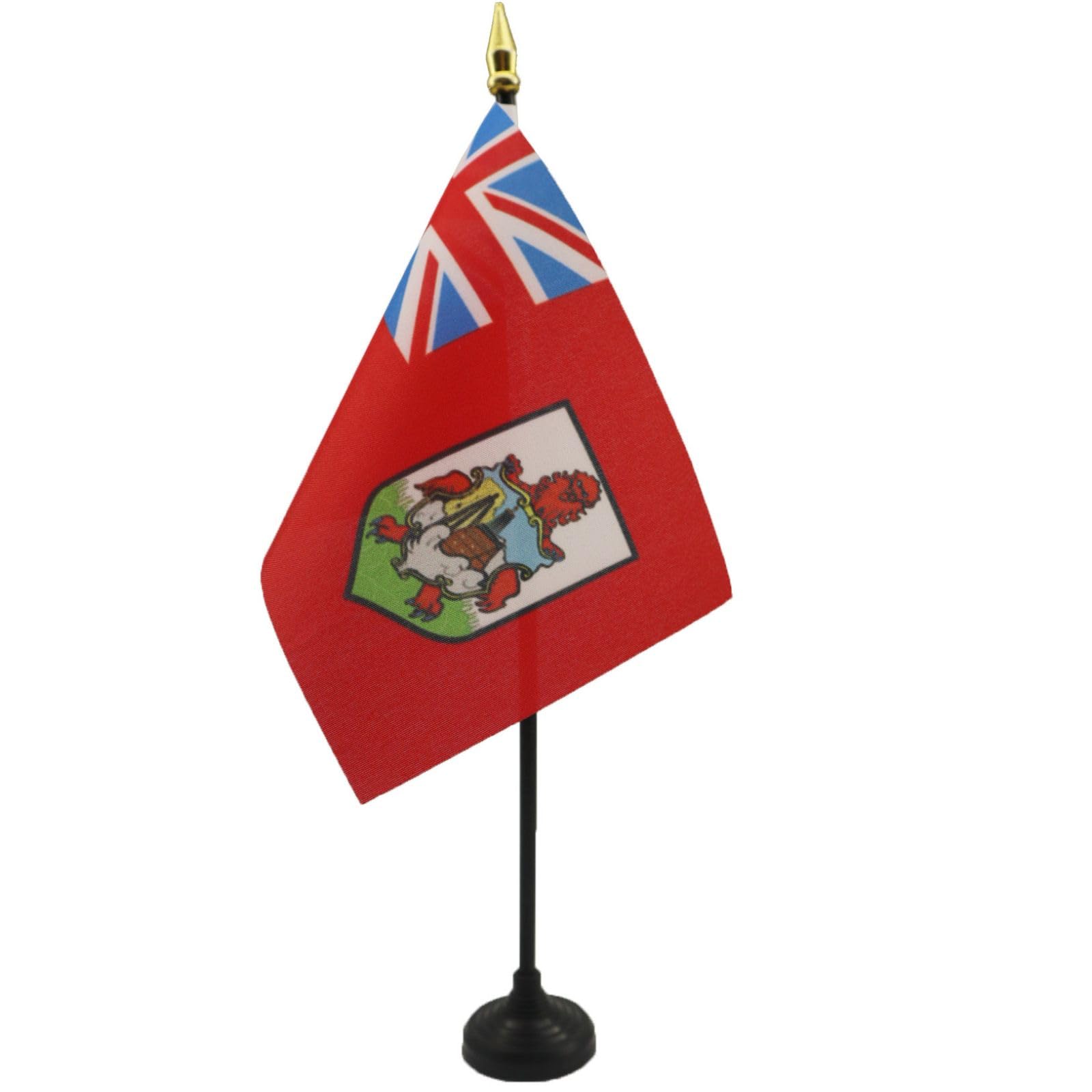 AZ FLAG - Bermuda Table Flag 4'' x 6'' - Bermudian Mini Desk Flag 100% Polyester 15 x 10 cm - Office Mini Banner with 10'' Pole - Golden Spear