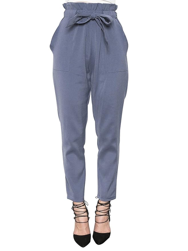 Simplee Apparel Damen Hosen Elegant High Waist Stretch Chiffon Skinny Hosen Pants Casual Streetwear Hosen mit Tunnelzug
