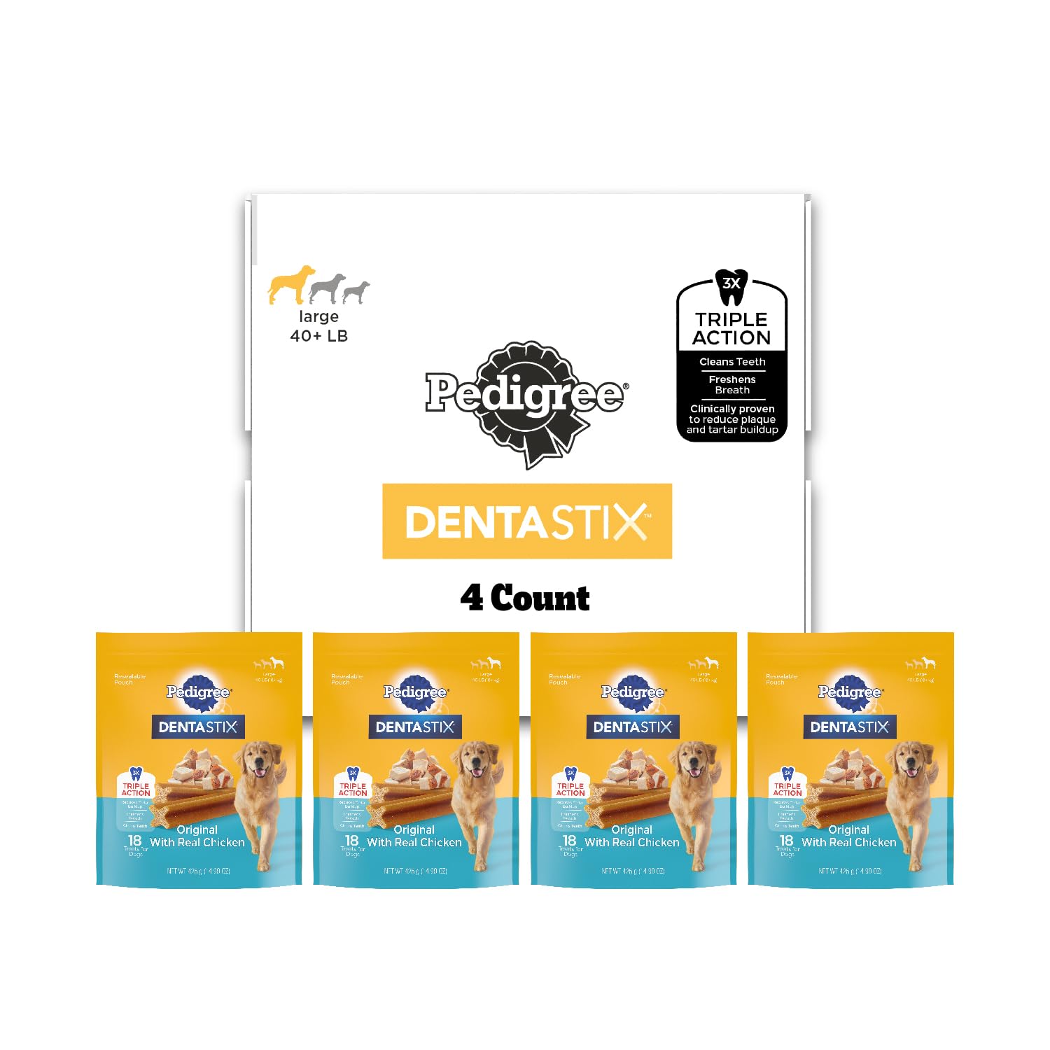 Pedigree Dentastix Large Breed Dog Treats, Original Flavor, (4) 18ct Bags (72 Total Treats) Image