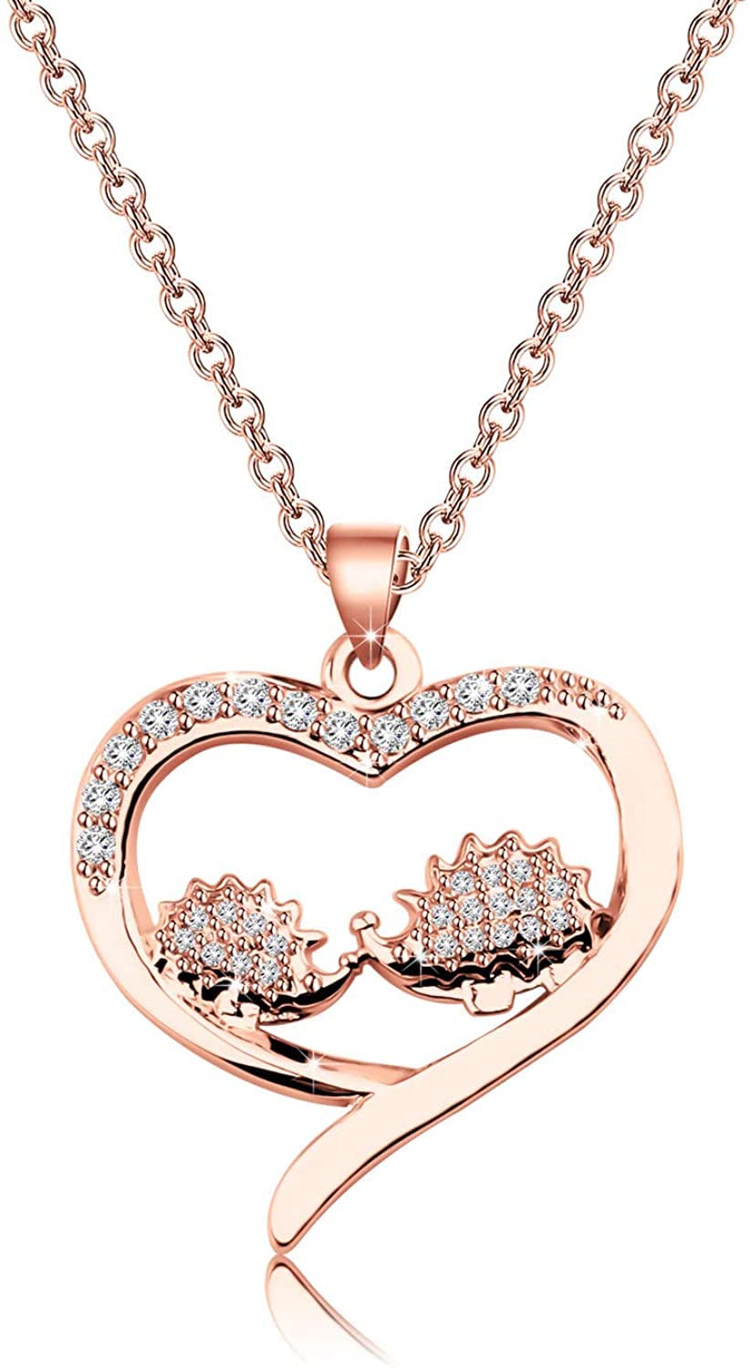 Generies Mother and Daughter Hedgehog Necklace CZ Hedgehog Family Love Heart Pendant Necklace Mother's Day Birthday Gifts for Mommy Grandmom and Girls (hedgehog RG)