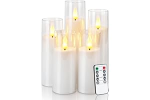 Amagic Pure White Acrylic Flameless Candles, Battery Operated Candles, Flickering LED Pillar Candles with Remote Control and 