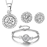 Txibikn 4 Pieces Fashion Shining Zircon Silver Pendent Necklace Earring Bracelet Jewelry Set for Women Lady Wedding Birthday Party Prom Gifts