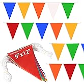 Pennant Safety Flags, Safety Flagging Banner Warning Flags on String for Boundary Barrier Signs/Construction Sites/Traffic Control/Sporting Events, 9"x12"x100ft (Multicolor)