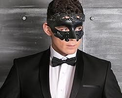 MYSEUNI Black Masquerade Mask for Men - Greek