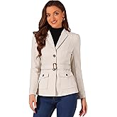 Allegra K Women's Faux Suede Blazer Belted Lapel Outwear Single Breasted Work Jacket