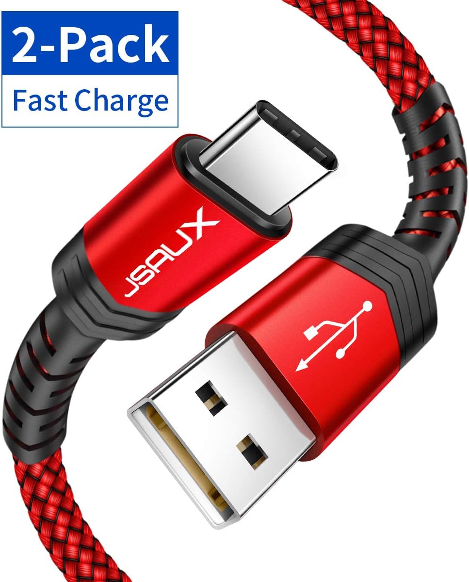 USB Type C Cable 3A Fast Charging, JSAUX (2-Pack 6.6ft+6.6ft) USB-A to USB-C Charge Braided Cord Compatible with Galaxy S10 S10E S9 S8 S20 Plus,Note 20 10 9 8 and Other USB C Charger (Red): Computers & Accessories