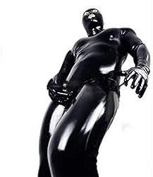 Men's Shiny Patent Black Leather cat Suit Full Body