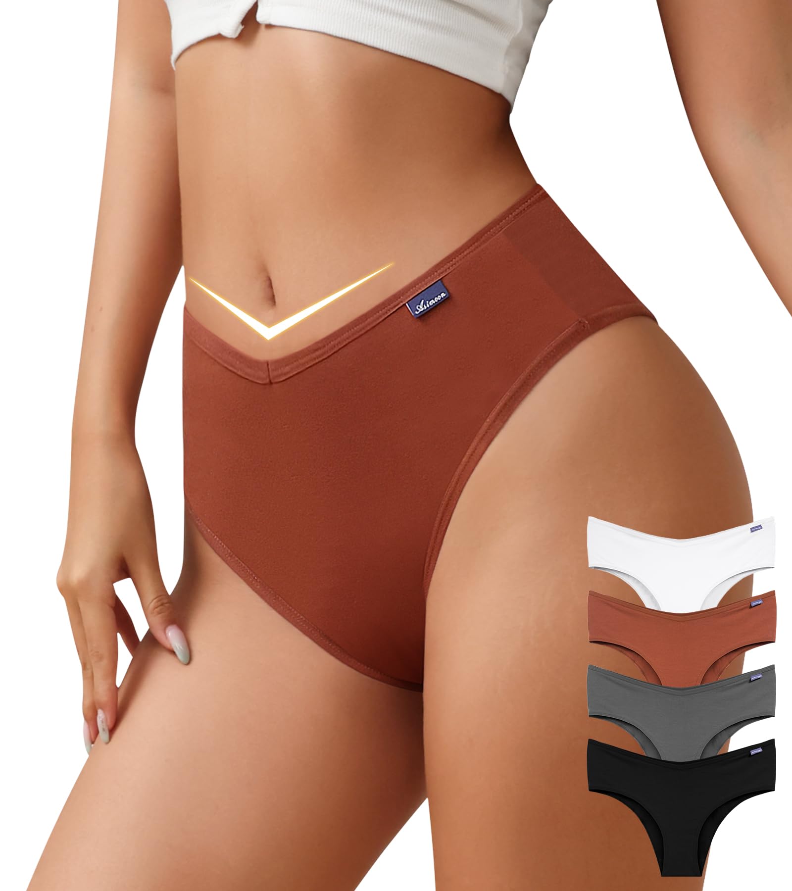 Photo 1 of ASIMOON Womens High Waisted Cotton Bikini Underwear Stretch V Waist Cheeky Panties Sexy High Cut Panty for Ladies 4 Pack