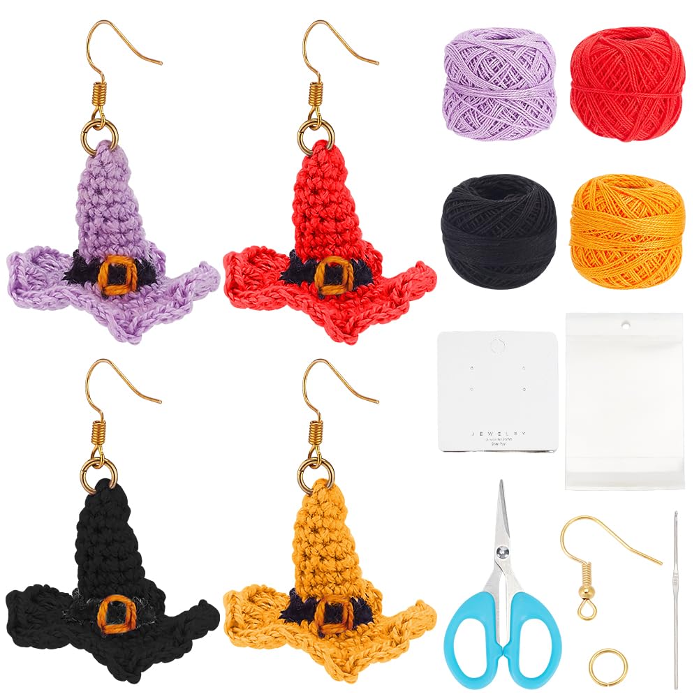 FREEBLOSS 12 Set Witch Hat Drop Earrings Halloween Earrings Kit Earring Making Kit for Beginners with Instruction Earrings Kit for Women Halloween