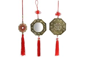 MDLUU 3 Pcs Bagua Mirror Feng Shui Ornaments, Guardian Lion Biting A Sword, Ancient Coins with Chinese Knot Tassel, Lucky Charm for Gifts, Home Protection, Car Decor