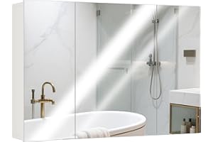 kleankin 35" x 24" Medicine Cabinet, Wall Mounted Bathroom Mirror Cabinet with Mirrored Doors, Adjustable Shelves, White