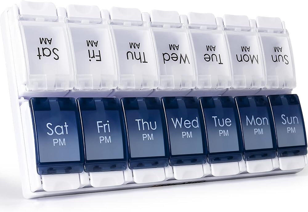 CSTDE Weekly Pill Box Organiser Large 7 Day 2x Daily Push Button