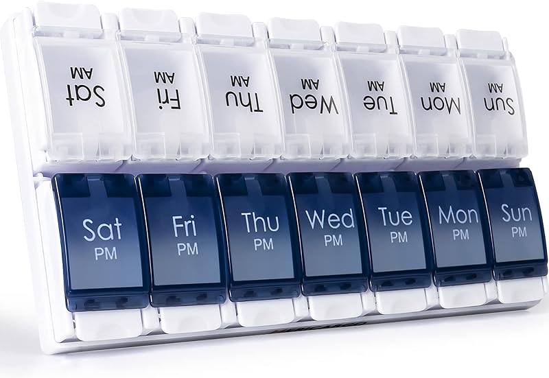 CSTDE Weekly Pill Box Organiser Large 7 Day 2x Daily Push Button