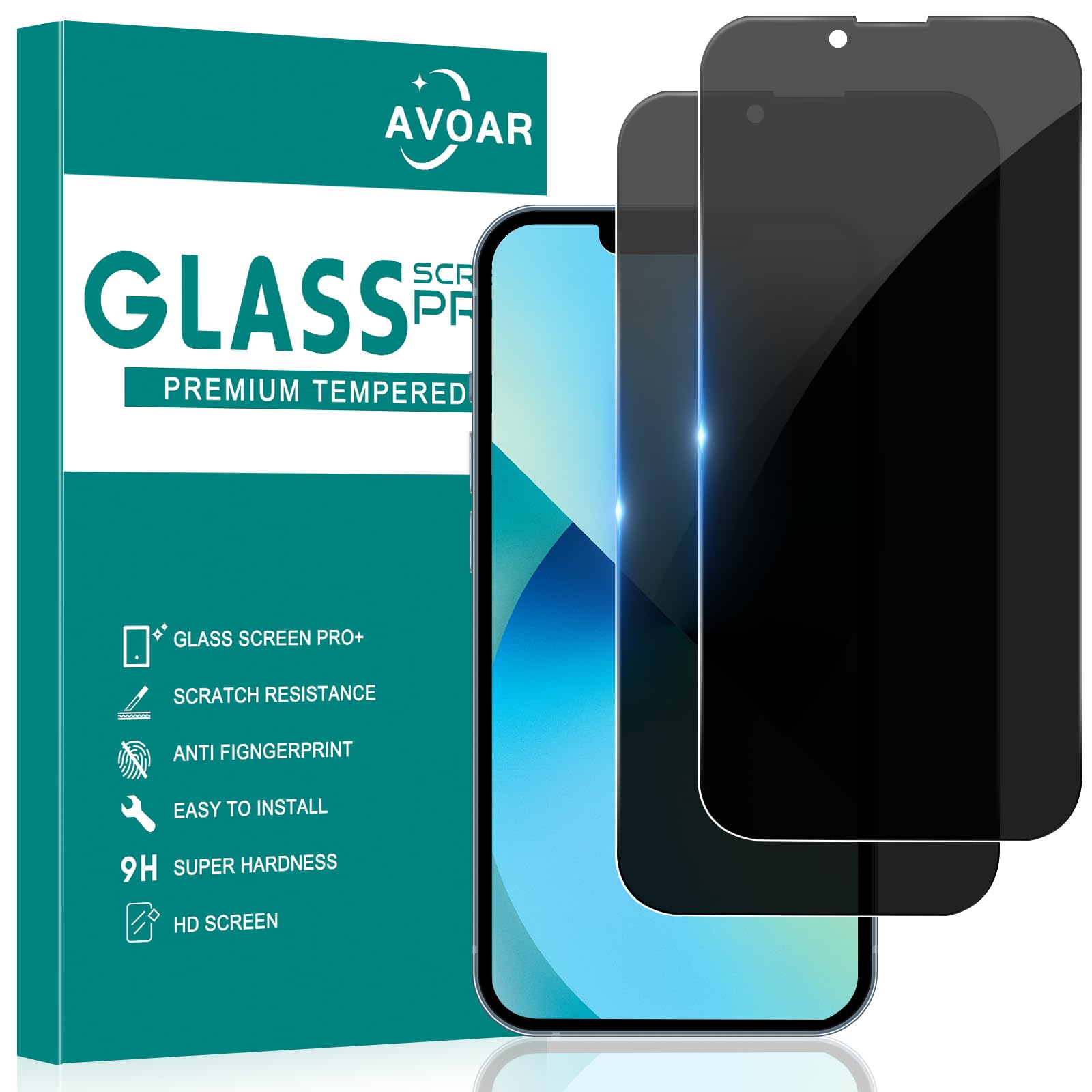 Photo 1 of AVOAR 2 Pack Privacy Screen Protector for iPhone 14/iPhone 13/iPhone 13 Pro, Privacy Screen iPhone 13 6.1 Inch Tempered Full Screen Glass Film, Anti-Spy, Bubble Free, Case Friendly