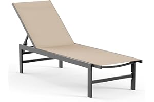 Vexwalx Outdoor Lounge Chairs for Pool, Aluminum Chaise Lounge Chair with 5-Position Recliner, Patio Lounge Chair for Backyard, Poolside, Lawn, Khaki