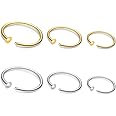 ZogCowy 6Pcs 22G Gold Nose Ring Hoop Surgical Steel Small Thin Cartilage Nose Ring Tiny Snug Fit Nose Piercing Jewelry 6mm 7mm 8mm Adjustable