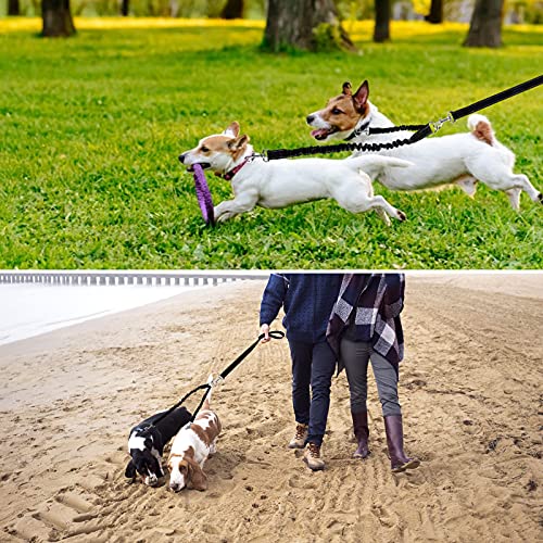 Onlyesh Double Dog Lead, 360 Degrees Rotation, No Tangle, Dual Shock Absorbing Bungee Double Dog Leash for 2 Medium to Large Dog Walking Training